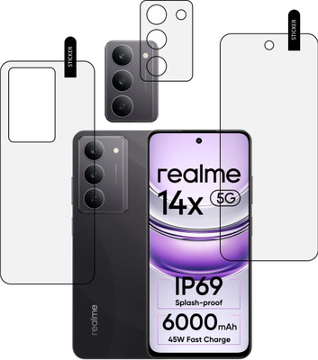 MOBKAVACH Front and Back Tempered Glass for Realme 14x 5G WITH CAMERA LENS PROTECTOR(Pack of 3)