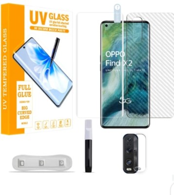 KHWABEEDA Front and Back Tempered Glass for OPPO FIND X2( 1 FRONT UV 9H CURVE HARDNESS FULL COVERAGE TEMPERED GLASS AND 1 BACK SCREEN GUARD(Pack of 3)