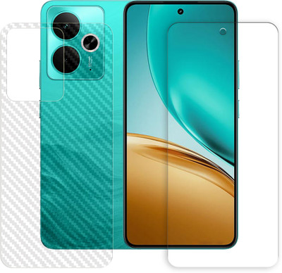 SOMTONE Front and Back Tempered Glass for Realme 14T 5G Tempered Glass Screen Protector | Anti-Scratch | Edge to Edge Full Coverage | 9H Hardness (1 FRONT TEMPERED GLASS PROTECTOR + 1 BACK CARBON FIBER SKIN)(Pack of 1)