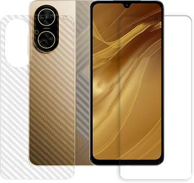 SOMTONE Front and Back Tempered Glass for Poco C71 4G Tempered Glass Screen Protector | Anti-Scratch | Edge to Edge Full Coverage | 9H Hardness (1 FRONT TEMPERED GLASS PROTECTOR + 1 BACK CARBON FIBER SKIN)(Pack of 1)
