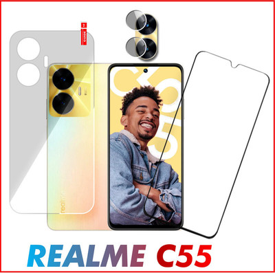 Olonga Front and Back Tempered Glass for REALME C55(Pack of 3)
