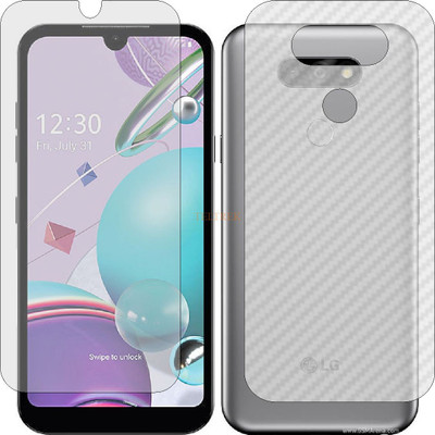 TELTREK Front and Back Tempered Glass for LG Q31 (Front Matte Finish & Back 3d Carbon Fiber)(Pack of 2)
