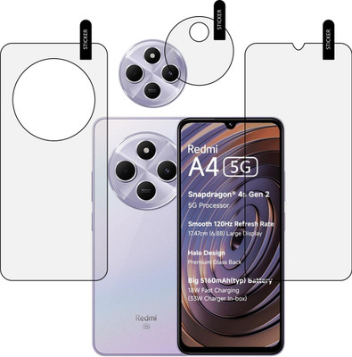MOBKAVACH Front and Back Tempered Glass for REDMI A4 5G WITH CAMERA LENS PROTECTOR(Pack of 3)