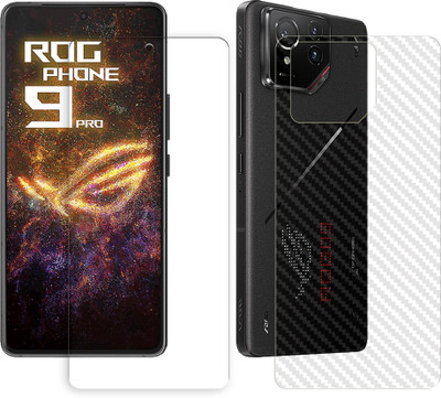 SOMTONE Front and Back Tempered Glass for Asus ROG Phone 9 Pro 5G Tempered Glass Screen Protector | Anti-Scratch | Edge to Edge Full Coverage | 9H Hardness (1 FRONT TEMPERED GLASS PROTECTOR + 1 BACK CARBON FIBER SKIN)(Pack of 1)
