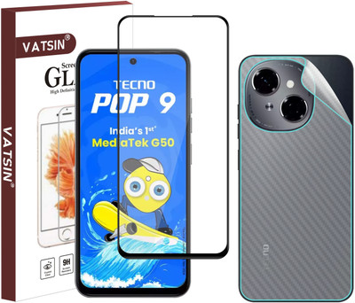 Vatsin Front and Back Tempered Glass for Tecno Pop 9 4G, Tecno Pop 9 4G [Back Carbon Fiber](Pack of 2)