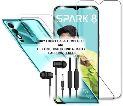 ARBAN Front and Back Tempered Glass for Tecno Spark 8 FRONT BACK TEMPERED GLASS BUY AND GET EARPHONE FREE(Pack of 1)