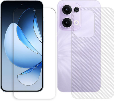 SOMTONE Front and Back Tempered Glass for Oppo Reno13 5G Tempered Glass Screen Protector | Anti-Scratch | Edge to Edge Full Coverage | 9H Hardness (1 FRONT TEMPERED GLASS PROTECTOR + 1 BACK CARBON FIBER SKIN)(Pack of 1)