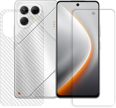 SOMTONE Front and Back Tempered Glass for Tecno Pova 7 5G Front Back Tempered Glass Screen Protector | Anti-Scratch | Edge to Edge Full Coverage | 9H Hardness ( 1 FRONT TEMPERED GLASS PROTECTOR + 1 BACK CARBON FIBER SKIN )(Pack of 1)