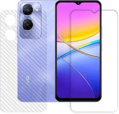 SOMTONE Front and Back Tempered Glass for vivo Y37 5G Tempered Glass Screen Protector | Anti-Scratch | Edge to Edge Full Coverage | 9H Hardness (1 FRONT TEMPERED GLASS AND 1 BACK CARBON FIBER SKIN)(Pack of 2)