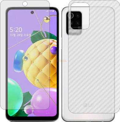 TELTREK Front and Back Tempered Glass for LG Q52 (Front Matte Finish & Back 3d Carbon Fiber)(Pack of 2)