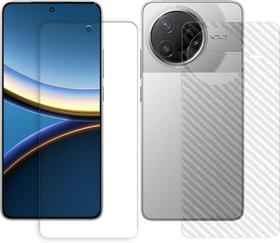 ARBAN Front and Back Tempered Glass for Poco F7 Pro 5G Tempered Glass Screen Protector | Anti-Scratch | Edge to Edge Full Coverage | 9H Hardness (1 FRONT TEMPERED GLASS + 1 BACK CARBON FIBER SKIN)(Pack of 1)