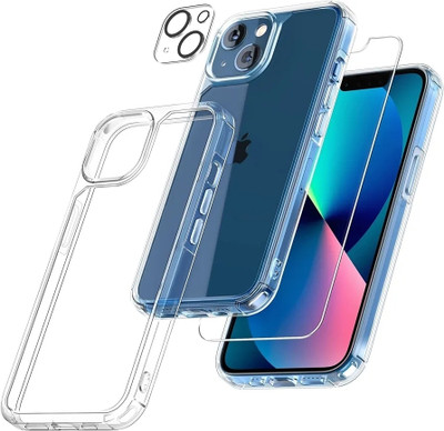 casual need Front and Back Tempered Glass for iPhone 13 [Not-Yellowing] 1 case with 1 Tempered Glass Screen Protector + 1Camera Lens Protector [Military-Grade Drop Protection] Shockproof Slim 6.1 Inch Crystal Clear(Pack of 1)
