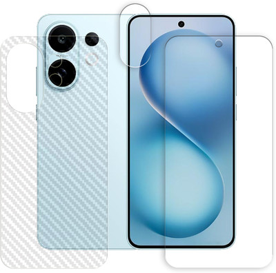 SOMTONE Front and Back Tempered Glass for vivo S30 5G Tempered Glass Screen Protector | Anti-Scratch | Edge to Edge Full Coverage | 9H Hardness ( 1 FRONT SCREEN GUARD + 1 BACK CARBON FIBER SKIN + 1 CAMERA LENS PROTECTOR )(Pack of 1)