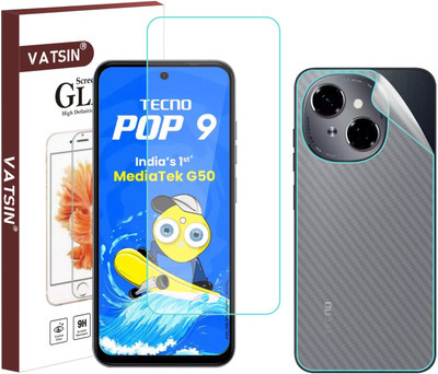 Vatsin Front and Back Tempered Glass for Tecno Pop 9 4G, Tecno Pop 9 4G [Back Carbon Fiber](Pack of 2)