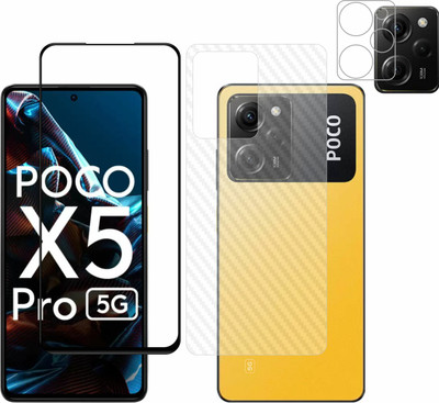 Vatsin Front and Back Tempered Glass for Poco X5 Pro 5G, Poco X5 Pro 5G [Back Carbon Fiber] [Rear Camera Lens Guard](Pack of 3)