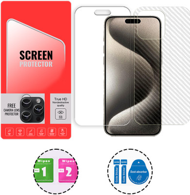 SOMTONE Front and Back Tempered Glass for Apple iPhone 15 Pro Max 5G (1 FREE CAMERA LENS) WITH FRONTBACK SCREEN PROTECTOR(Pack of 1)