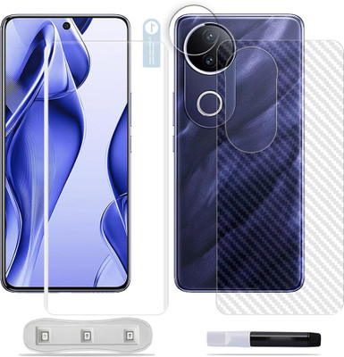 SOMTONE Front and Back Tempered Glass for vivo V50e 5G Tempered Glass Screen Protector ( 1 UV TEMPERED GLASS SCREEN PROTECTOR + 1 BACK CARBON FIBER SKIN + CAMERA LENS PROTECTOR )(Pack of 1)