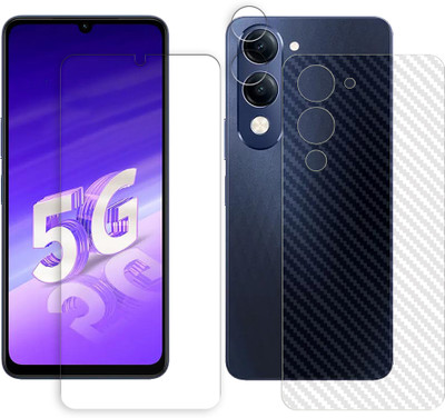 ARBAN Front and Back Tempered Glass for vivo T4 Lite 5G Tempered Glass Screen Protector | Anti-Scratch | Edge to Edge Full Coverage | 9H Hardness ( 1 FRONT SCREEN GUARD + 1 BACK CARBON FIBER SKIN + 1 CAMERA LENS PROTECTOR )(Pack of 1)