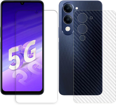 ARBAN Front and Back Tempered Glass for vivo T4 Lite 5G Front Back Tempered Glass Screen Protector | Anti-Scratch | Edge to Edge Full Coverage | 9H Hardness ( 1 FRONT TEMPERED GLASS + 1 BACK CARBON FIBER SKIN )(Pack of 1)