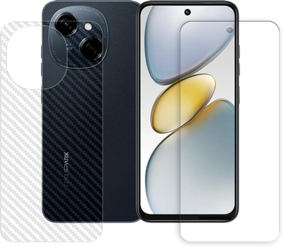 SOMTONE Front and Back Tempered Glass for Tecno Pop 9 4G Tempered Glass Screen Protector | Anti-Scratch | Edge to Edge Full Coverage | 9H Hardness (1 FRONT TEMPERED GLASS PROTECTOR + 1 BACK CARBON FIBER SKIN)(Pack of 1)