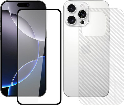 SOMTONE Front and Back Tempered Glass for Apple iPhone 16 Pro Max 5G Tempered Glass Screen Protector | Anti-Scratch | Edge to Edge Full Coverage | 9H Hardness (1 FRONT PURE TEMPERED GLASS + 1 BACK CARBON FIBER SKIN + 1 CAMERA LENS PROTECTOR)(Pack of 1)
