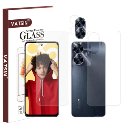 Vatsin Front and Back Tempered Glass for Realme C55, Realme C55 [With Rear Camera Lens Guard](Pack of 3)