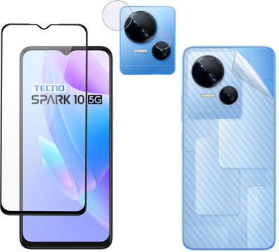Vatsin Front and Back Tempered Glass for Tecno Spark 10 5G, Tecno Spark 10 5G [Back Carbon Fiber] [Rear Camera Lens Guard](Pack of 3)