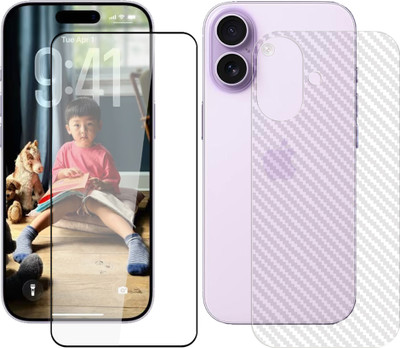 SOMTONE Front and Back Tempered Glass for Apple iPhone 17 5G Tempered Glass Screen Protector | Anti-Scratch | Edge to Edge Full Coverage | 9H Hardness ( 1 FRONT TEMPERED GLASS PROTECTOR + 1 CARBON FIBER BACK ) FX02(Pack of 1)