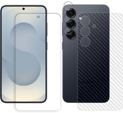 ARBAN Front and Back Tempered Glass for Samsung Galaxy S25 5G Tempered Glass Screen Protector | Anti-Scratch | Edge to Edge Full Coverage | 9H Hardness (1 FRONT SCREEN GUARD + 1 BACK CARBON FIBER SKIN + 1 CAMERA LENS PROTECTOR)(Pack of 1)