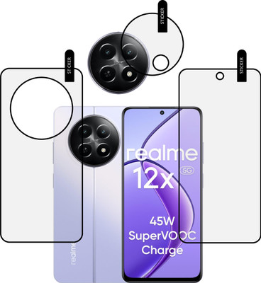 MOBKAVACH Front and Back Tempered Glass for REALME 12x 5G WITH CAMERA LENS PROTECTOR(Pack of 3)