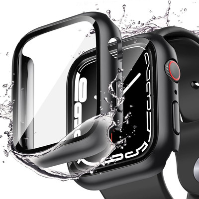 RALGUAT Front and Back Tempered Glass for Polycarbonate Tempered Glass, 2 Pack Hard PC Case for Smartwatches Compatible with Apple Watch Series 8 45mm & Series 7 45mm, Full Coverage, Touch Sensitive, Ultra-Thin HD Bumper - Black, Hard Matte Protection Front Case Cover with Attached Screen Protector 