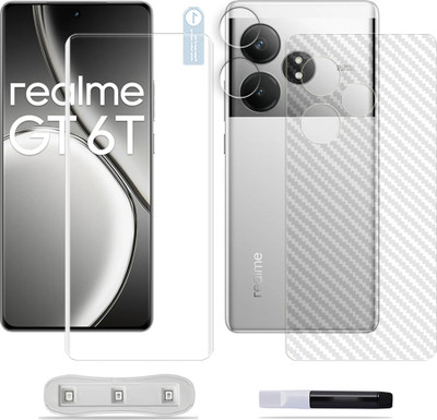 SOMTONE Front and Back Tempered Glass for Realme GT 6T 5G Tempered Glass Screen Protector ( 1 UV TEMPERED GLASS SCREEN PROTECTOR + 1 BACK CARBON FIBER SKIN + CAMERA LENS PROTECTOR )(Pack of 1)