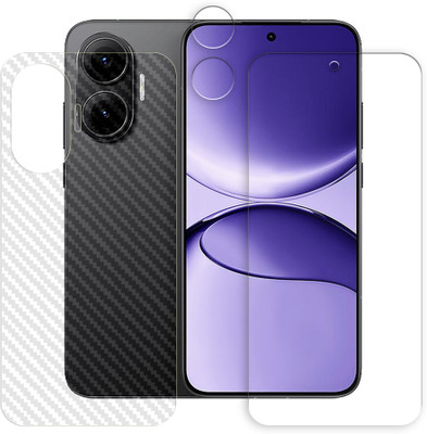 SOMTONE Front and Back Tempered Glass for Xiaomi Redmi Turbo 4 Pro 5G Tempered Glass Screen Protector | Anti-Scratch | Edge to Edge Full Coverage | 9H Hardness (1 FRONT SCREEN GUARD + 1 BACK CARBON FIBER SKIN + 1 CAMERA LENS PROTECTOR)(Pack of 1)