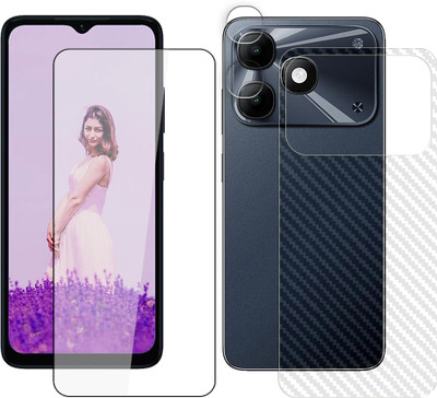 KOISTON Front and Back Tempered Glass for itel A90 Limited 4G Tempered Glass Screen Protector | Anti-Scratch | Edge to Edge Full Coverage | 9H Hardness ( 1 FRONT SCREEN GUARD + 1 BACK CARBON FIBER SKIN + 1 CAMERA LENS PROTECTOR )(Pack of 1)