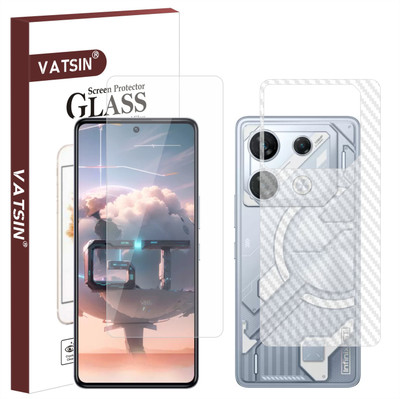 Vatsin Front and Back Tempered Glass for Infinix GT10 Pro, Infinix GT10 Pro [Back Carbon Fiber](Pack of 2)