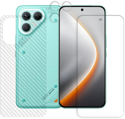 SOMTONE Front and Back Tempered Glass for Tecno Pova 7 Pro 5G Tempered Glass Screen Protector | Anti-Scratch | Edge to Edge Full Coverage | 9H Hardness ( 1 FRONT SCREEN GUARD + 1 BACK CARBON FIBER SKIN + 1 CAMERA LENS PROTECTOR )(Pack of 1)