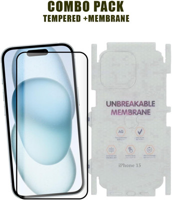 MD PROTECT Front and Back Tempered Glass for iPhone 15 Plus 5G, Premium 2.5D Curved Tempered Glass with Unbreakable Hydrogel Membrane TPU Matte Full Coverage Back Screen Guard(Pack of 2)