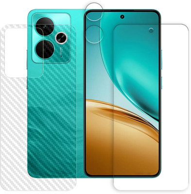 SOMTONE Front and Back Tempered Glass for Realme 14T 5G Tempered Glass Screen Protector | Anti-Scratch | Edge to Edge Full Coverage | 9H Hardness (1 FRONT SCREEN GUARD + 1 BACK CARBON FIBER SKIN + 1 CAMERA LENS PROTECTOR)(Pack of 1)