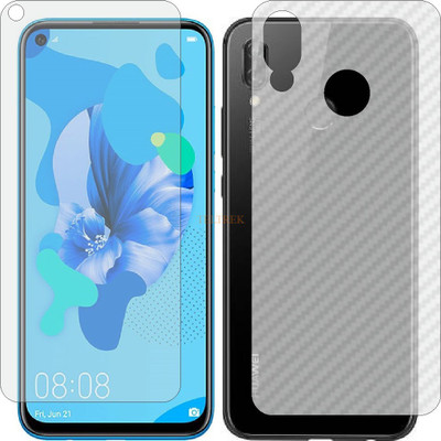 TELTREK Front and Back Tempered Glass for HUAWEI P20 LITE 2019 (Front Matte Finish & Back 3d Carbon Fiber)(Pack of 2)