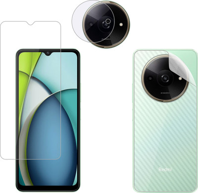 Vatsin Front and Back Tempered Glass for Redmi A3, Redmi A3 [Back Carbon Fiber] [Rear Camera Lens Guard](Pack of 3)