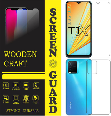 wooden craft Front and Back Tempered Glass for vivo T1X {Flexible}, V2143, T1X(Pack of 2)
