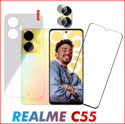Olonga Front and Back Tempered Glass for REALME C55(Pack of 3)
