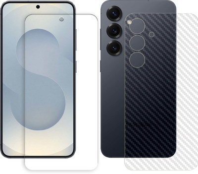 ARBAN Front and Back Tempered Glass for Samsung Galaxy S25 5G FRONTBACK Tempered Glass Screen Protector | Anti-Scratch | Edge to Edge Full Coverage | 9H Hardness (1 FRONT TEMPERED GLASS AND 1 BACK CARBON FIBER SKIN)(Pack of 1)