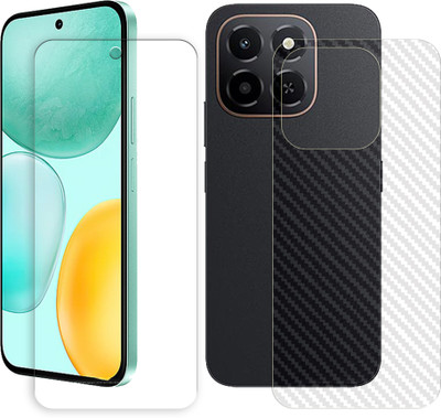 ARBAN Front and Back Tempered Glass for Honor X6c 4G Front Back Tempered Glass Screen Protector | Anti-Scratch | Edge to Edge Full Coverage | 9H Hardness ( 1 FRONT TEMPERED GLASS + 1 BACK CARBON FIBER SKIN )(Pack of 1)