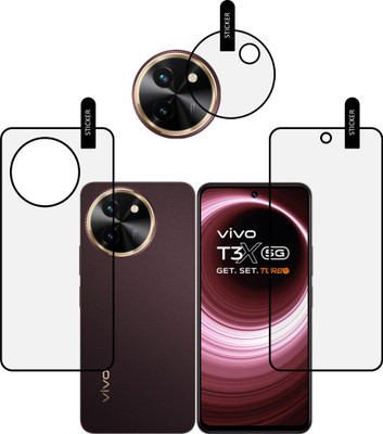 MOBKAVACH Front and Back Tempered Glass for VIVO T3x 5G WITH CAMERA LENS PROTECTOR(Pack of 3)
