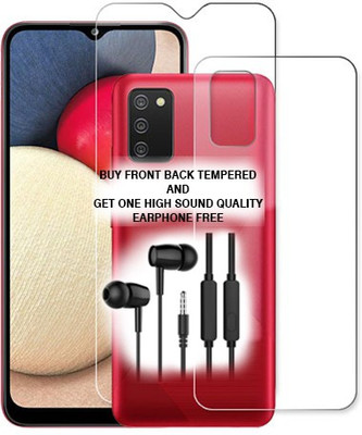 SOMTONE Front and Back Tempered Glass for Samsung Galaxy A02s FRONT BACK TEMPERED GLASS BUY AND GET EARPHONE FREE(Pack of 1)