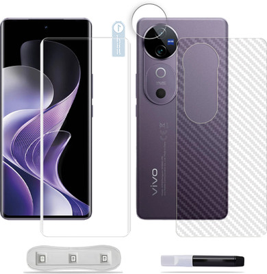 SOMTONE Front and Back Tempered Glass for vivo V40 5G Tempered Glass Screen Protector ( 1 UV TEMPERED GLASS SCREEN PROTECTOR + 1 BACK CARBON FIBER SKIN + CAMERA LENS PROTECTOR )(Pack of 1)