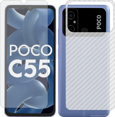 Fasheen Front and Back Tempered Glass for POCO C55 (Front Matte Finish & Back 3d Carbon Fiber)(Pack of 2)