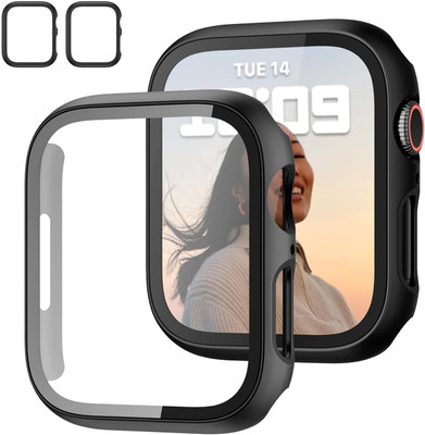 DPJ Edge To Edge Tempered Glass for Apple Watch 44mm, SE 2/SE/Series 6/Series 5/Series 4 44mm Case, Hard PC Case Overall Protective Cover- Black(Pack of 2)