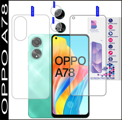 DESIBUZZ Front and Back Tempered Glass for OPPO A78, {Flexible}, OPPO A78 Camera Lens(Pack of 3)